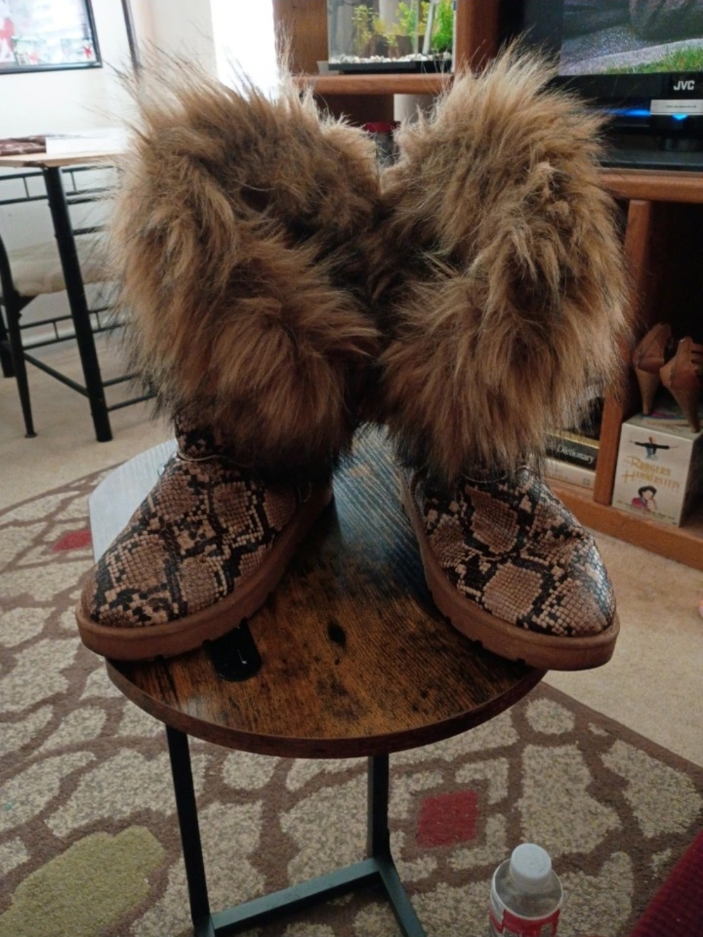 Faux Fur Snake-Print Tall Winter Boots in Brown - Picture 1 of 9